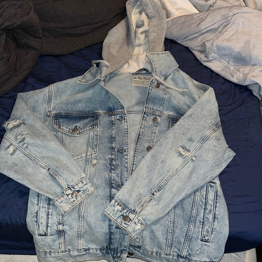 Feee people flawless hooded oversized denim jacket